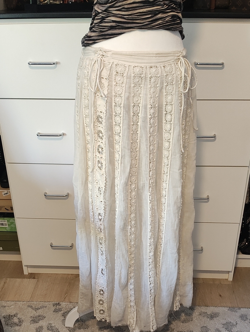 Free People One  Bohemian Lace Maxi Skirt - Cream